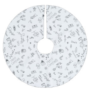 christmas doodle fun black and white brushed polyester tree skirt