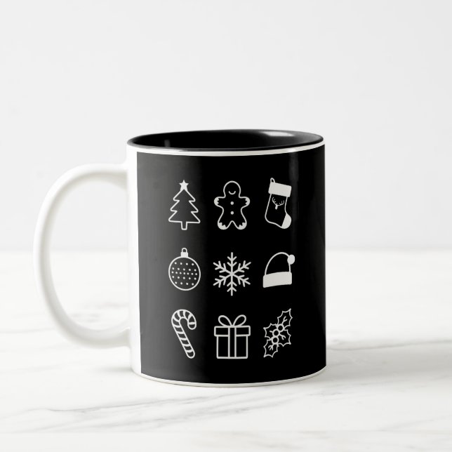 Christmas Doodle Gingerbread Tree Candy Xmas Two-Tone Coffee Mug (Left)