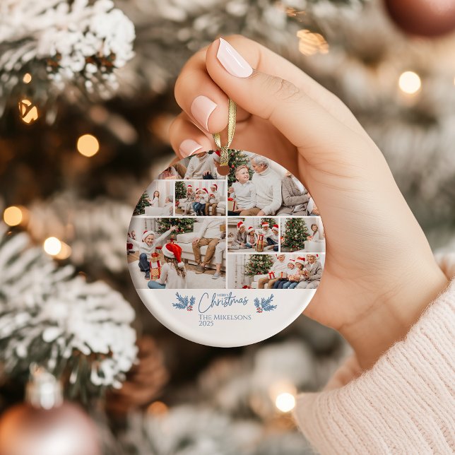 Christmas Doodle Line Art Holiday Ceramic Ornament (Creator Uploaded)