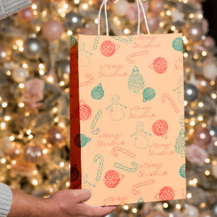 Christmas Doodle Pattern Snowmen, Trees & Candy Medium Gift Bag