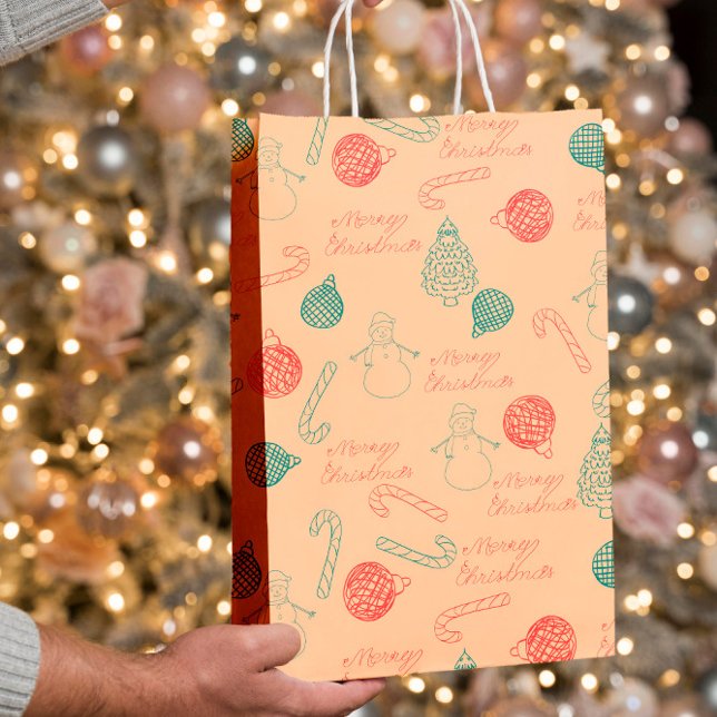 Christmas Doodle Pattern | Snowmen, Trees & Candy  Medium Gift Bag (Creator Uploaded)