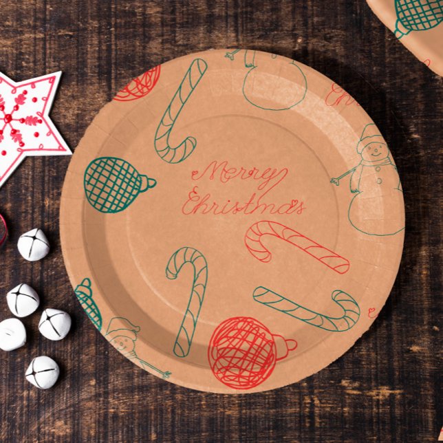 Christmas Doodle Pattern | Snowmen, Trees & Candy  Paper Plate (Creator Uploaded)