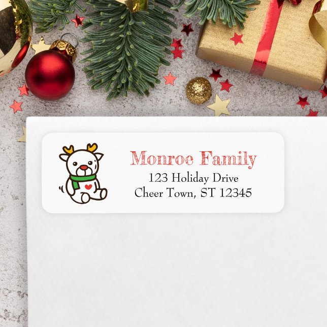 Christmas Doodle, Reindeer toy Return Address Label (Cute Reindeer Address Label for Christmas Cards)