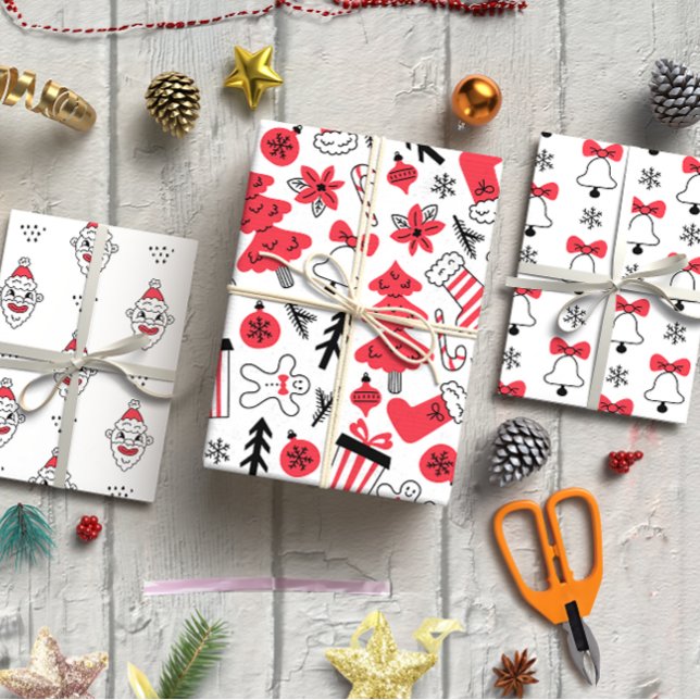 Christmas doodle set of 3  wrapping paper sheet (Christmas doodle set of 3 wrapping paper sheet)