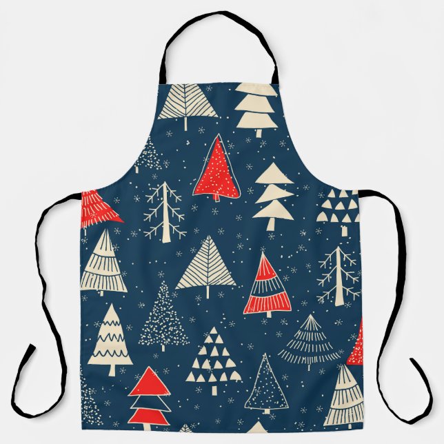 Christmas doodle trees, seamless winter pattern. apron (Front)