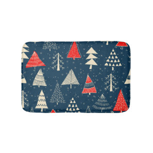 Christmas doodle trees, seamless winter pattern. bath mat