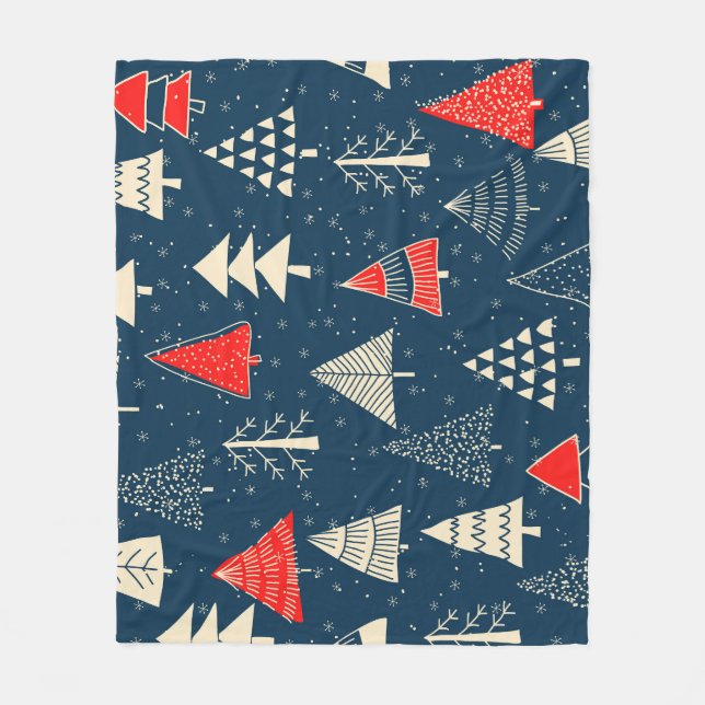 Christmas doodle trees, seamless winter pattern. fleece blanket (Front)