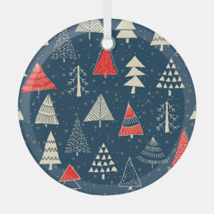 Christmas doodle trees, seamless winter pattern. glass tree decoration