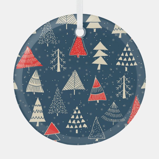 Christmas doodle trees, seamless winter pattern. glass tree decoration (Front)