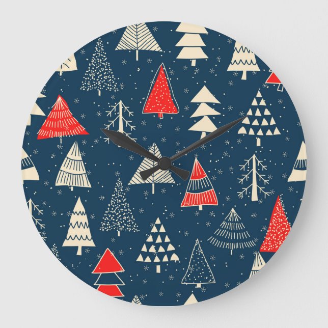 Christmas doodle trees, seamless winter pattern. large clock (Front)