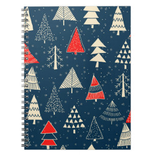 Christmas doodle trees, seamless winter pattern. notebook