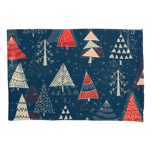 Christmas doodle trees, seamless winter pattern. pillowcase (Front)