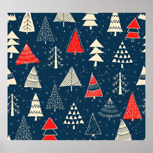 Christmas doodle trees, seamless winter pattern. poster (Front)