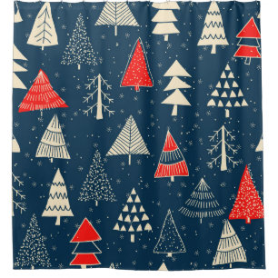 Christmas doodle trees, seamless winter pattern. shower curtain