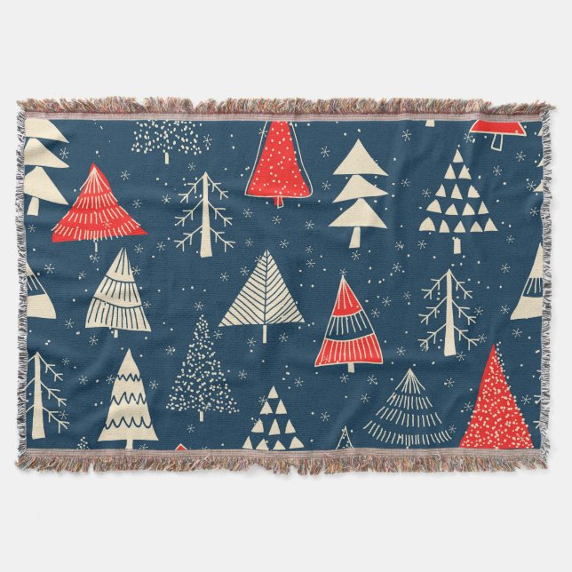 Christmas doodle trees, seamless winter pattern. throw blanket (Front)