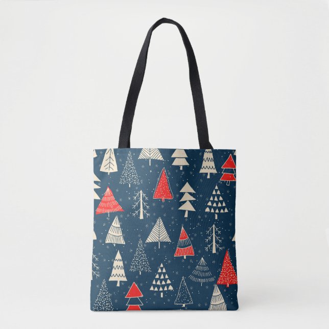 Christmas doodle trees, seamless winter pattern. tote bag (Front)