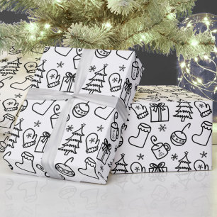 Christmas doodles black & white colour your own wrapping paper