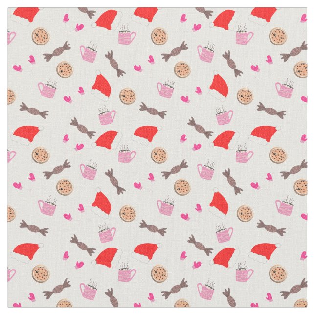 Christmas Doodles Pattern Design Fabric (Close Up)