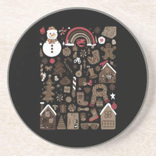 Christmas Doodles Retro Holiday Vintage Trees  Coaster