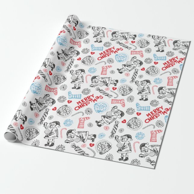 Christmas Doodles Wrapping Paper (Unrolled)