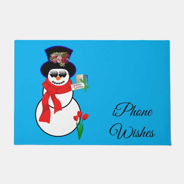Christmas Door Mat, Snowman Iphone Wishes Doormat (Front)