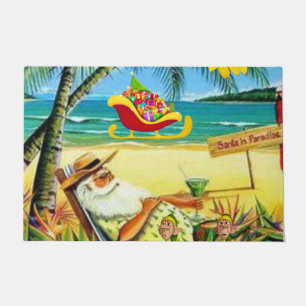 Christmas Door Mat, Summer Beach Bum Santa Doormat