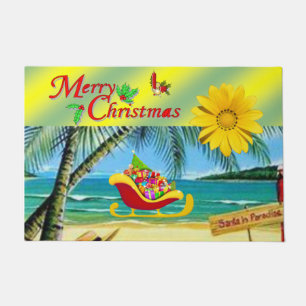 Christmas Door Mat, Summer Beach Bum Santa Doormat