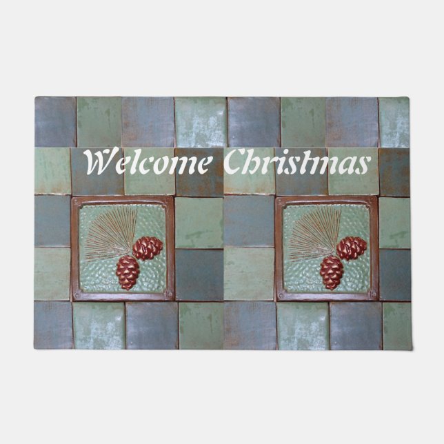  Christmas Door Mat with Pinecones and Tiles (Front)