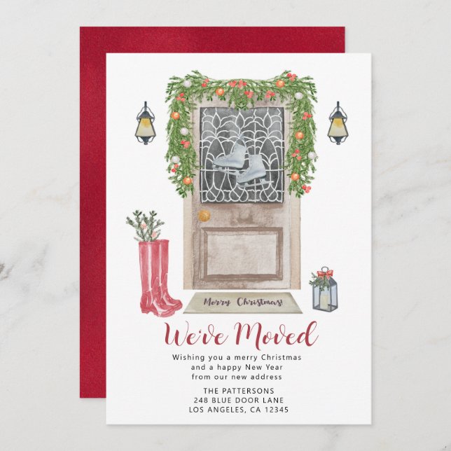Christmas Door Watercolor Moving Announcement (Front/Back)
