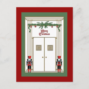 christmas door with nutcrackers holiday postcard