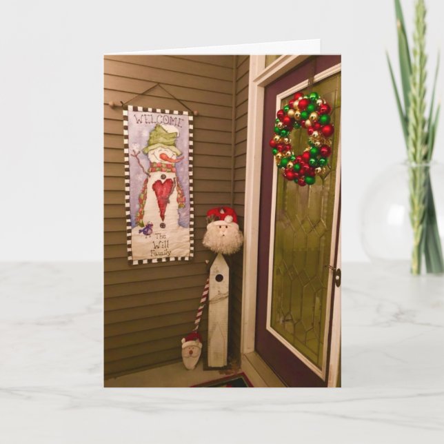 Christmas Door with Santa Claus and Wreath Card (Front)