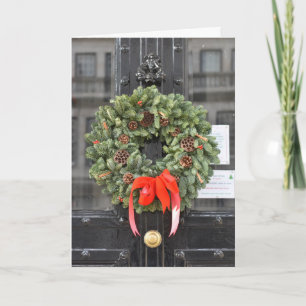 Christmas Door Wreath in London UK Photography Card
