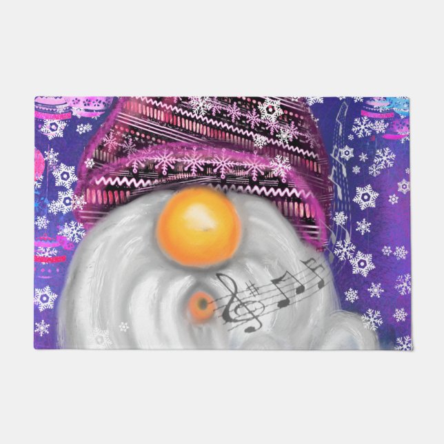 Christmas Doormat with Happy Singing Gnome (Front)