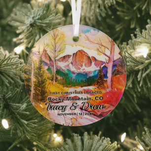 Christmas Dopamine Rocky Mountain Colorado Engaged Glass Tree Decoration