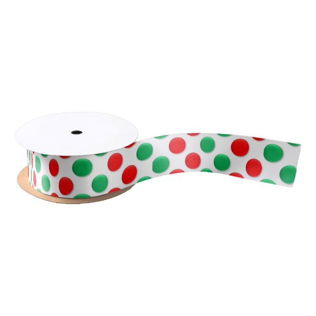 Christmas Dots Red White And Green Satin Ribbon (Spool)