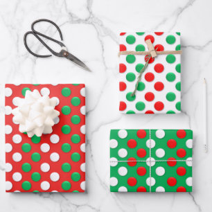 Christmas Dots Red White And Green Wrapping Paper Sheet