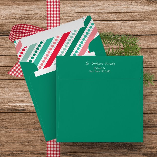 Christmas Dots & Stripes Square Card Envelope (Square Christmas Envelope with liner)