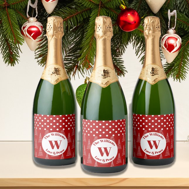 Christmas Dots & Trees Custom Name and Message Sparkling Wine Label (Creator Uploaded)