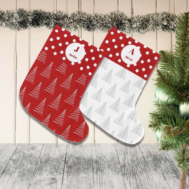 Christmas Dots & Trees Custom Name Large Christmas Stocking (Creator Uploaded)