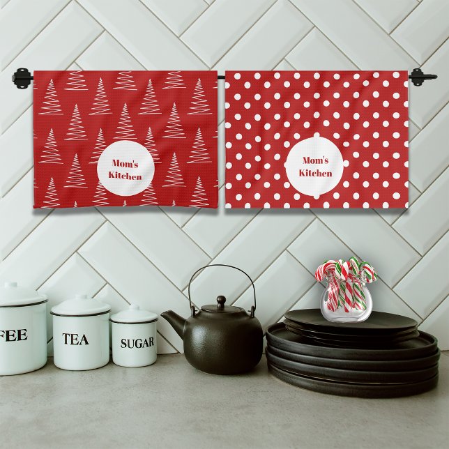Christmas Dots & Trees Custom Name Tea Towel (Creator Uploaded)