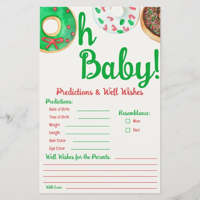 Christmas Doughnut Baby Shower Predictions Game (Front)