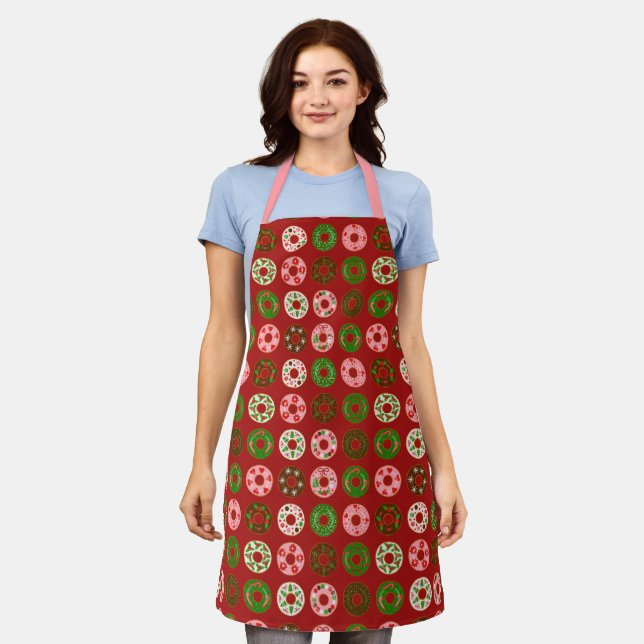 Christmas Doughnut Holiday Treat Pattern Apron (Worn)