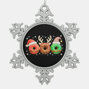 Christmas Doughnuts Santa Reindeer Xmas Doughnut Snowflake Pewter Christmas Ornament