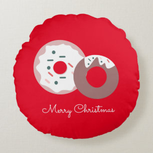 Christmas Doughnuts Sprinkles Bakery Merry Christ Round Cushion