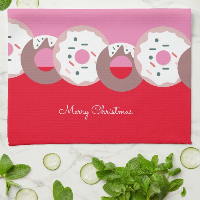 Christmas Doughnuts Sprinkles Bakery  Merry Christ Tea Towel (Folded)