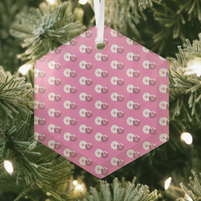 Christmas Doughnuts Sprinkles Bakery  Pink  Glass Tree Decoration (Insitu)