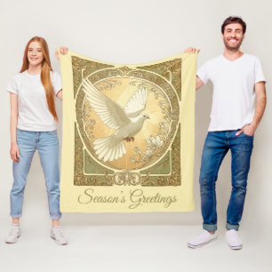 Christmas Dove Art Nouveau Aesthetic Design Fleece Blanket