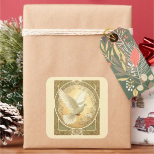 Christmas Dove Art Nouveau Aesthetic Design Square Sticker
