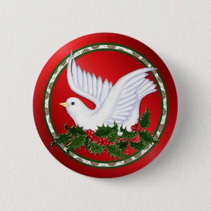 Christmas Dove & Holly 6 Cm Round Badge