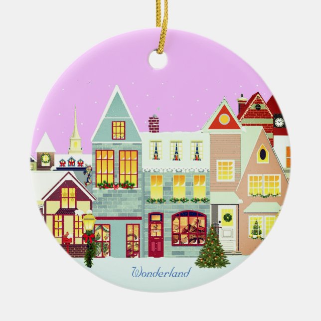 Christmas downtown houses ceramic ornament (Front)